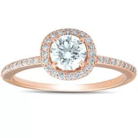 1 1/4ct Cushion Halo Rose Gold Lab Grown Diamond Engagement Ring 14K