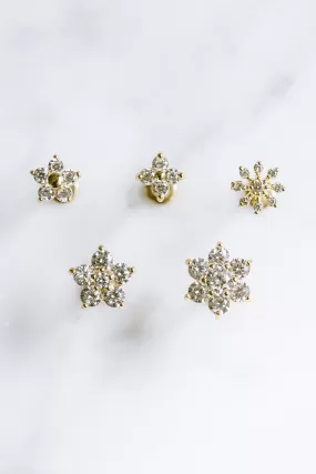 14k Gold Cz Cartilage Tragus Helix Internally Threaded Flower Flat Back Earring Labret