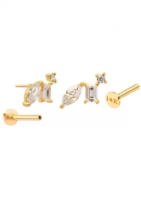 14k Gold Helix Tragus Inner Conch Cartilage Feather Shape Cz Point Internally Internal Threaded Earring Labret Piercing