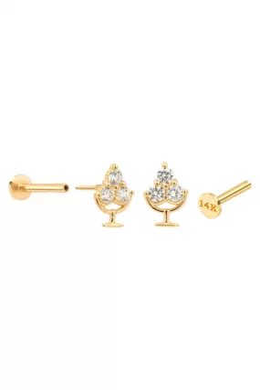 14k Gold Helix Tragus Inner Conch Cartilage Triangle Cz sherbet Internally Internal Threaded Earring Labret Piercing