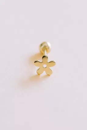 14k Gold Jewelry Minimal Solid Daisy Flower Barbell Ear Stud Earring Piercing