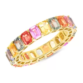 14K Gold Rainbow Sapphire Emerald Eternity Band