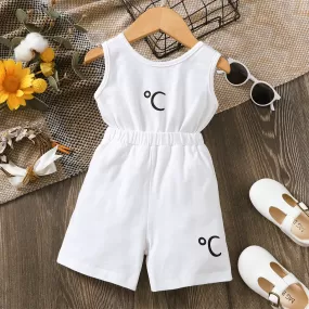 6M-3Y Baby Girl Onesies Solid Color Cute Letter Print Sleeveless Jumpsuit Wholesale Baby Clothes