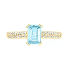 Aquamarine Solitaire Ring on White Sapphire Band