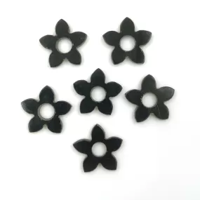 BLACK ONYX Gemstone FLOWER Carving : 13.04cts Natural Color Enhanced Onyx Gemstone Hand Carved Flower Shape 15mm 6pcs Lot For Jewelry