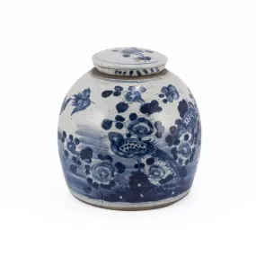 Blue and White Vintage Ming Jar Flower Bird Motif