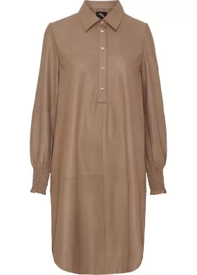 BTF CPH A-Shape Dress with smock 100159 Skindkjole - Taupe with Light Gold