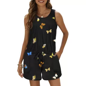 butterfly blue small print 3 All Over Print Vest Short Jumpsuit