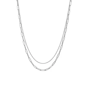 Double Layer Paperclip Necklace Silver