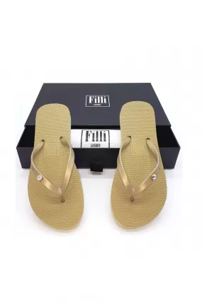 Filli London Aurora Crystal Luxury Flip Flops - Gold