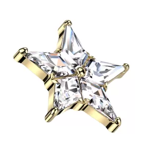 Gold PVD Star Flower Clear CZ Internally Threaded Titanium Top