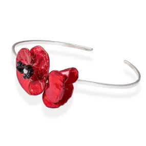 Handmade Silver Bracelet With Two Red Poppy Flowers