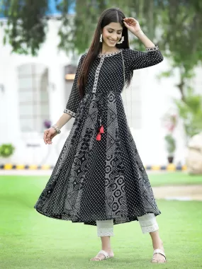 Juniper Black Bandhani Printed Georgette Anarkali Women Kurta