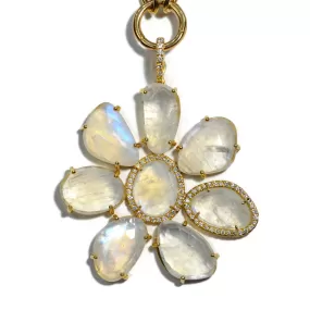 Lauren K - Flower Pendant with Moonstone and Diamonds, 18k Yellow Gold