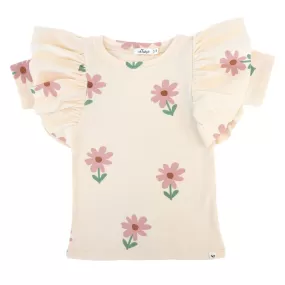 oh baby! Butterfly Short Sleeve Cotton Tee - Picking Daisies - Cashew