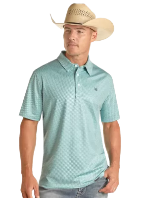 'Panhandle' Men's Geo Print Performance Knit Polo - Turquoise