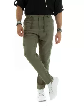 Pantaloni Uomo Lungo Cargo Tasconi Lino Pantalaccio Verde Basic GIOSAL-P5839A