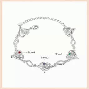 Personalized Cordate Chain Bracelets With 3 Birthstones