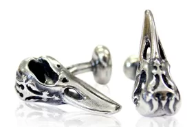 Raven Skull Cufflinks Ornate Sterling Silver