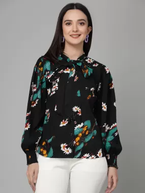 Style Quotient Black and Multi Floral Printed Polyester Smart Casual Shirt