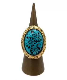 【USA輸入】ヴィンテージ SELRO ティールブルー フラワー リング/Vintage SELRO Teal Blue Flower Ring