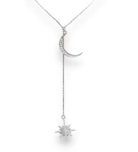 White 14k gold moon and star necklace-62592