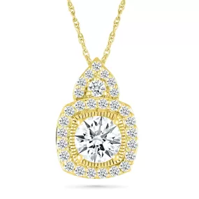 White Sapphire Pendant Necklace with White Sapphire Halo and Bail