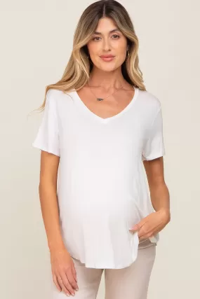 White V-Neck Maternity Tee